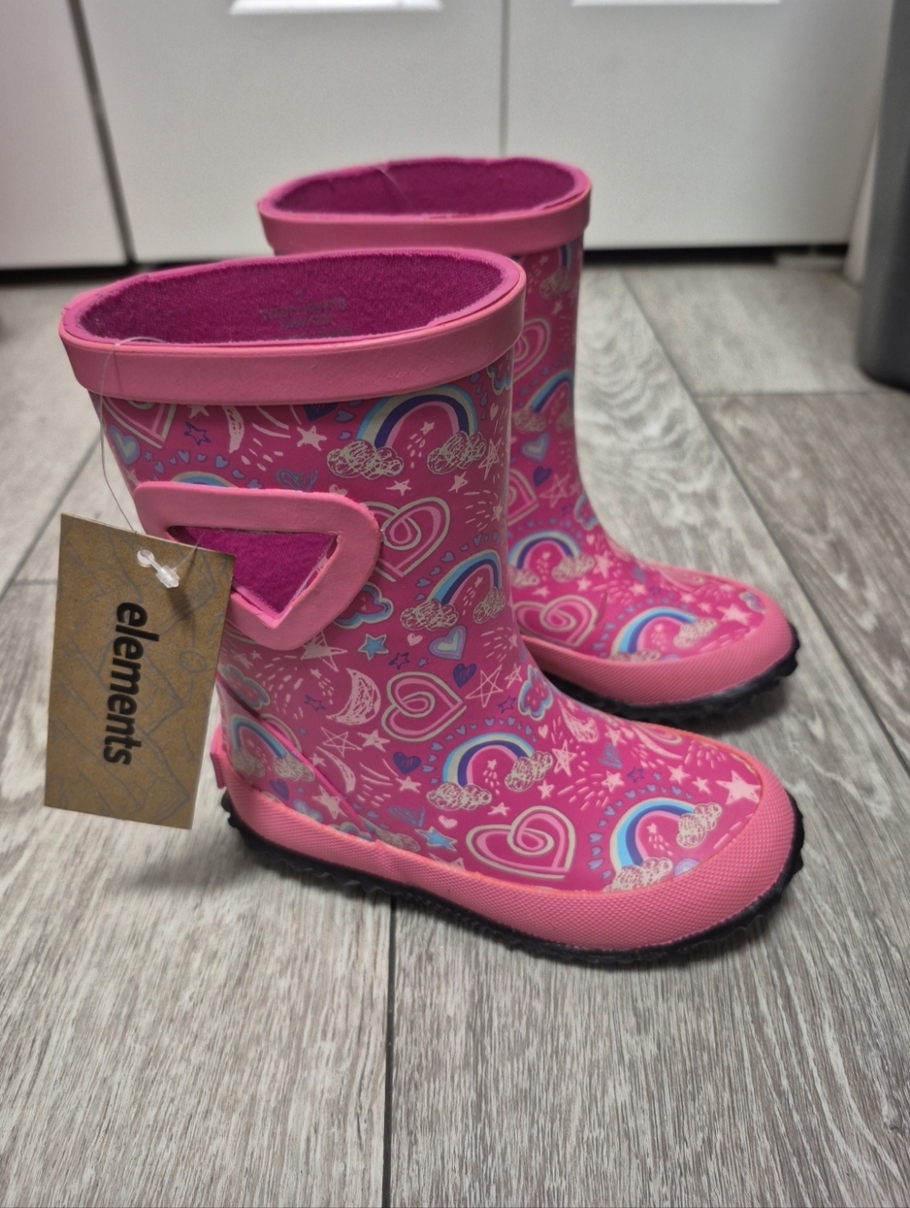 Baby toddler girls' Twisty Heart raspberry rain boots are by Elements. Size 7